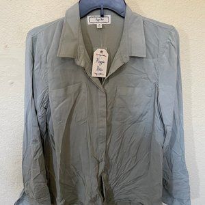 Hippie Rose Button Down Shirt Woman's M Medium NWT Green Long Sleeve